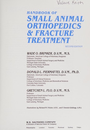 Handbook of small animal orthopedics & fracture treatment by Wade O. Brinker cover