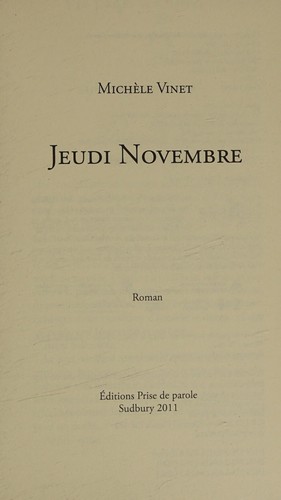 Jeudi novembre by Michèle Vinet cover