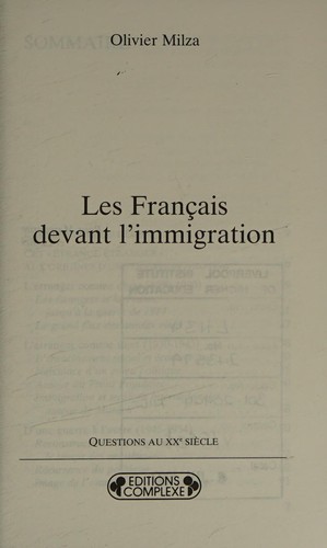 Les Français devant l'immigration by Olivier Milza cover