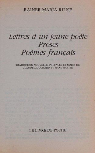 Lettres à un jeune poète : proses poèmes français by Rainer Maria Rilke cover
