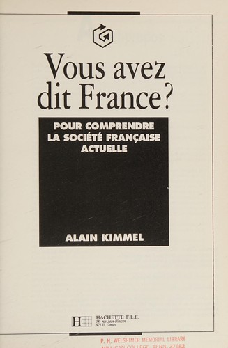 Vous Avez Dit France? by A Kimmel cover