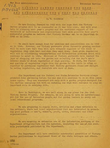 A victory garden program for 1945 and suggestions for a post war program
