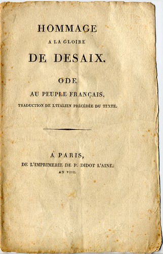 Hommage à la gloire de Desaix. Ode au peuple français. Traduction de l'italien précédée du texte