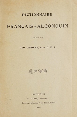 Dictionnaire français-algonquin by George Joseph Guyon Lemoine cover