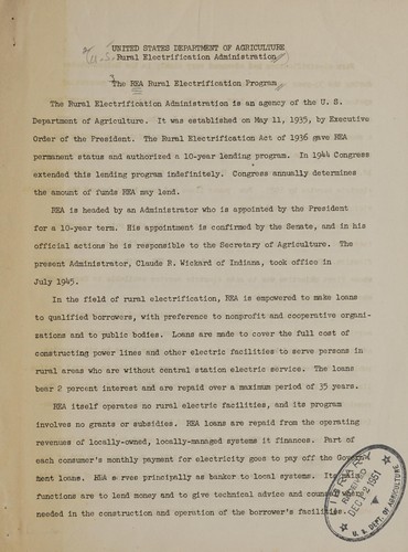 The REA rural electrification program