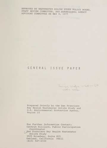 General issue paper -- [municipal sludge management in the San Francisco Bay region]