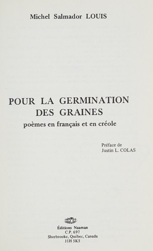 Pour la germination des graines by Michel Salmador Louis cover