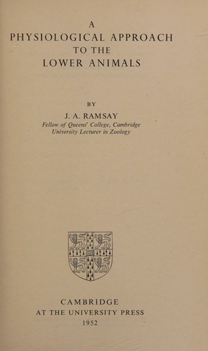 Physiological approach to the lower animals by James Arthur Ramsay cover