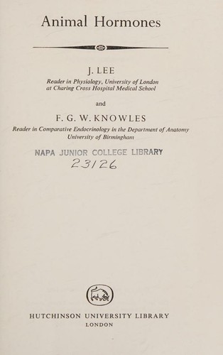 Animal Hormones by J. Lee cover