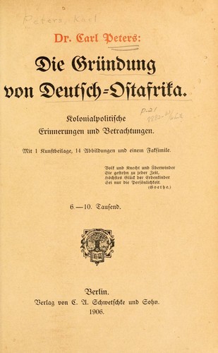 Die gründung von Deutsch-Ostafrika by Carl Peters cover