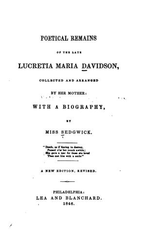 Poetical remains of the late Lucretia Maria Davidson