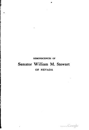 Reminiscences of Senator William M. Stewart, of Nevada