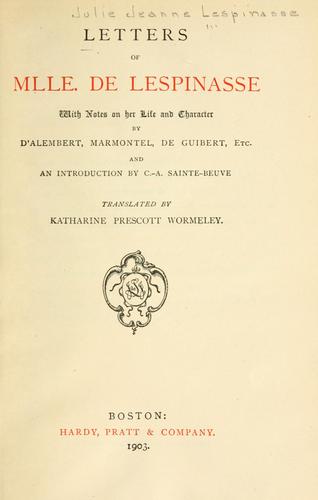 Letters of Mlle. de Lespinasse