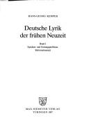 Deutsche Lyrik der frühen Neuzeit by Hans-Georg Kemper cover