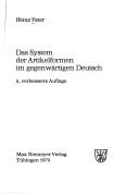 Das System der Artikelformen im gegenwärtigen Deutsch by Heinz Vater cover