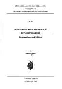 Die spätmittelalterliche deutsche Sibyllenweissagung by Ingeborg Neske cover