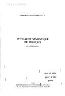 Syntaxe et sémantique du français by  cover