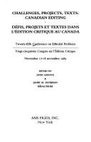 Challenges, projects, texts: Canadian editing =