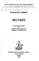 Euvres (Les Classiques francais des temps modernes) by Anne-Thérèse de Lambert cover