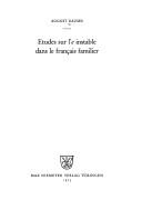 Études sur l'e instable dans le français familier by August Dauses cover