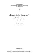 Deutsch die Saar, immerdar! by Frank G. Becker cover