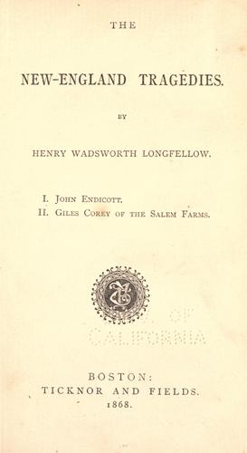 The New-England tragedies by Henry Wadsworth Longfellow cover