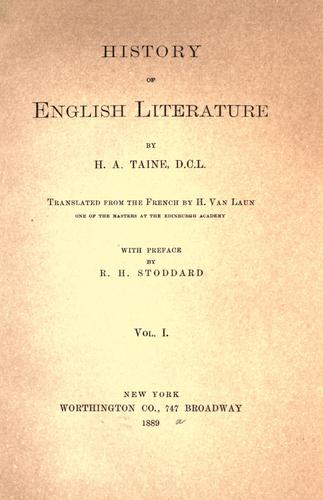 Histoire de la littérature anglaise by Hippolyte Taine cover