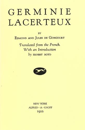 Germinie Lacerteux by Edmond de Goncourt, Jules de Goncourt, Eleonore Reverzy, Lucrecio Agripa cover