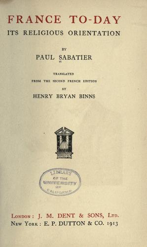 L' orientation religieuse de la France actuelle by Sabatier, Paul cover