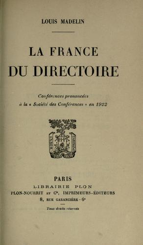La France du Directoire by Louis Madelin cover