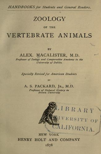 Zoology of the vertebrate animals by Alexander Macalister cover
