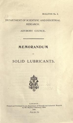 Memorandum on solid lubricants