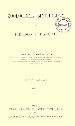 Zoological mythology by Angelo De Gubernatis cover