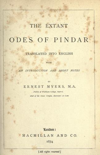 The extant odes of Pindar