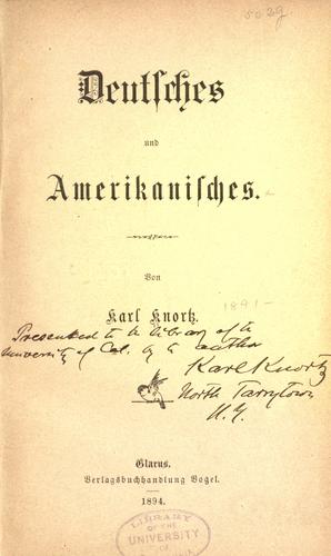 Deutsches und Amerikanisches by Karl Knortz cover