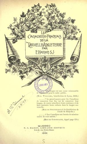 Les Canadiens-Francais de la Nouvelle-Angleterre by É. Hamon cover
