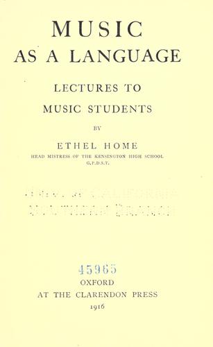 Music As a Language by Ethel Home cover