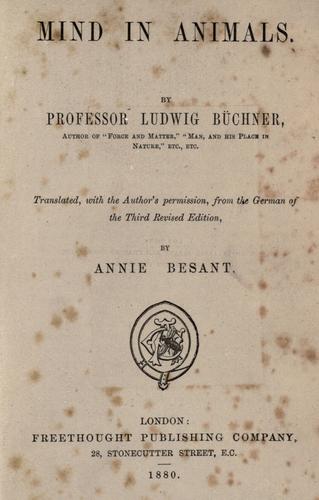 Mind in animals by Ludwig Büchner cover