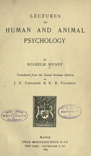 Lectures on human and animal psychology by Wilhelm Max Wundt cover