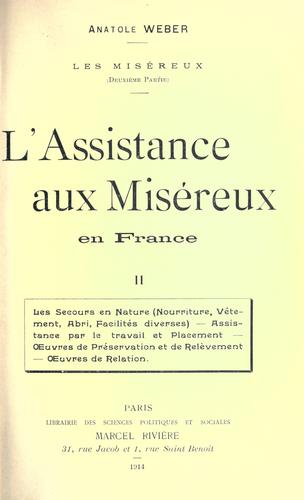 L' assistance aux miséreux en France by Anatole Weber cover