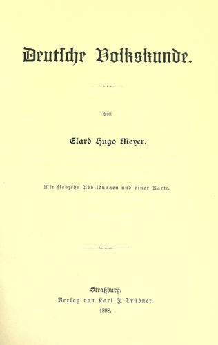 Deutsche Volkskunde by Elard Hugo Meyer cover