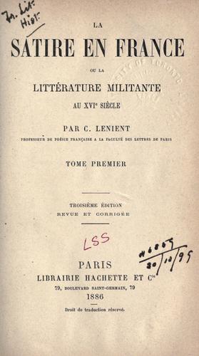 La satire en France by Charles Félix Lenient cover