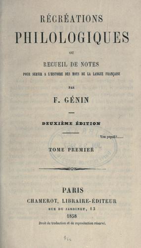 Récréations philologiques by François Génin cover