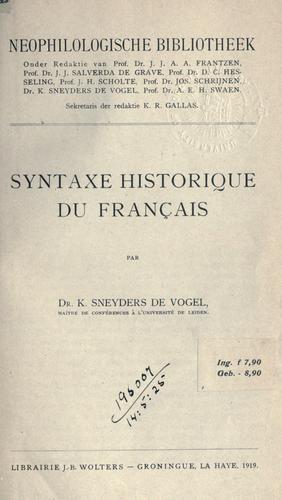 Syntaxe historique du français by Kornelis Sneyders de Vogel cover