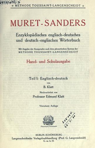 Muret-Sanders Enzyklopädisches englisch-deutsches und deutsch-englisches Wörterbuch by Eduard Muret cover