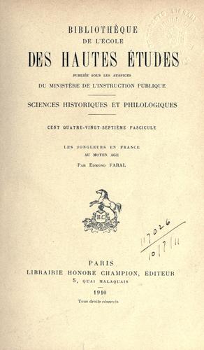 Les jongleurs en France au moyen âge by Edmond Faral cover