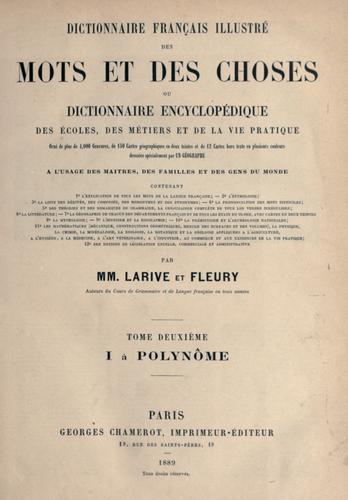 Dictionnaire français illustré des mots et des choses, ou Dictionnaire encyclopédique des écoles, des métiers et de la vie pratique by Larive et Fleury cover