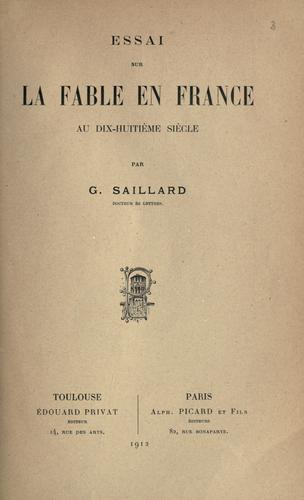 Essai sur la fable en France au dix-huitième siècle by Gustave Saillard cover