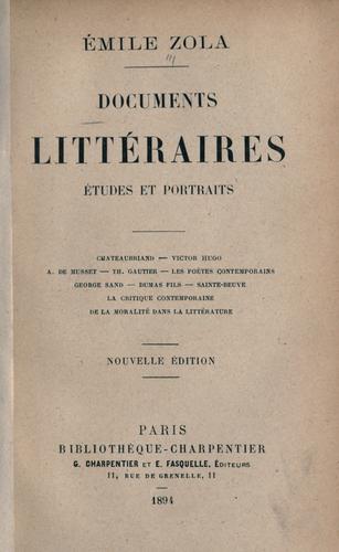 Documents littéraires by Émile Zola cover