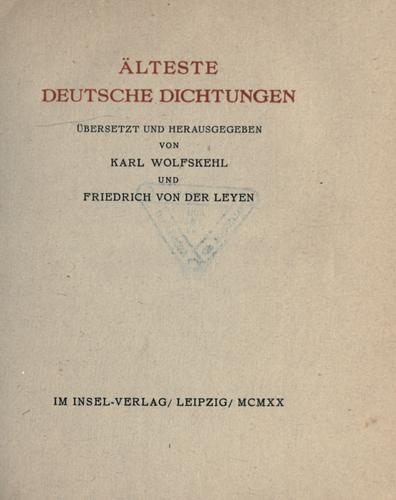Alteste deutsche Dichtungen by Leyen, Friedrich von der cover